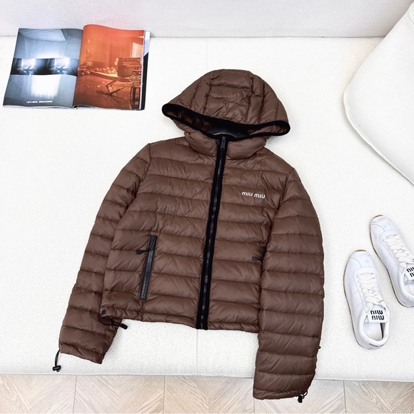 Miu Miu Chocolate Brown Hooded Puffer Jacket - Picture 1 of 9